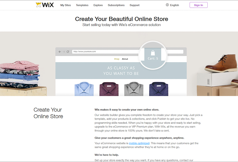 Wix ecommerce website buidler