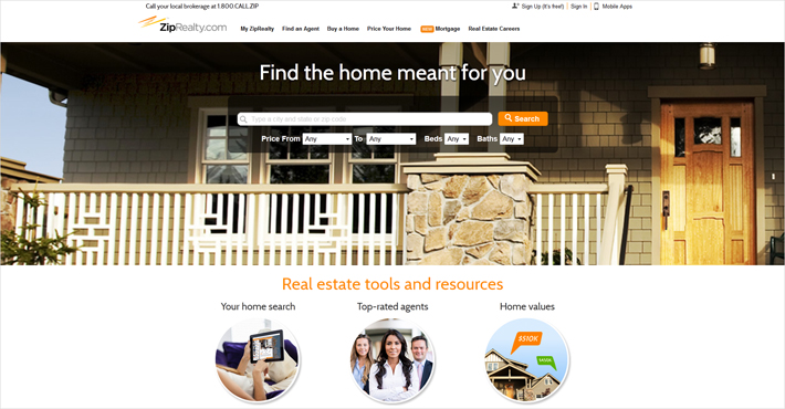 29 thiết kế website bất động sản ấn tượng ZipRealty