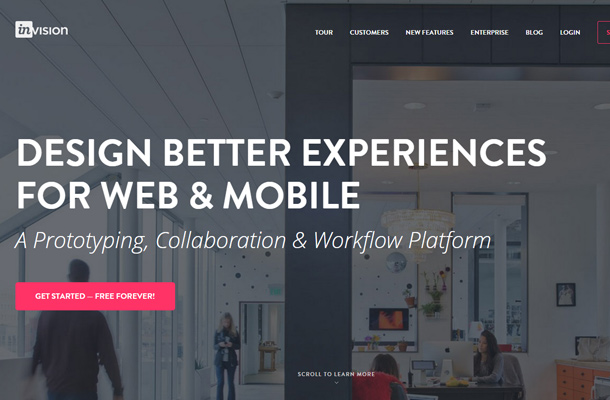 invision app fullscreen typography web design
