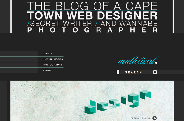 mulletized homepage dark design typography