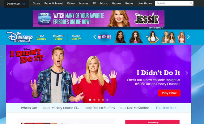 the disney channel website homepage