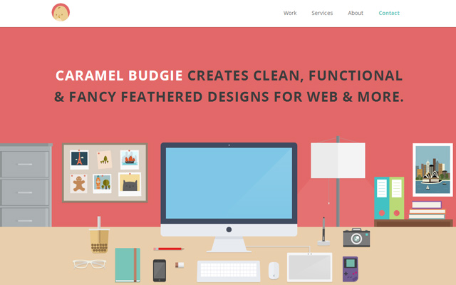 caramel budgie flat colorful design website