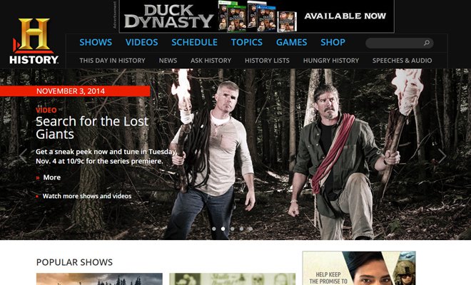 the history channel tv network website