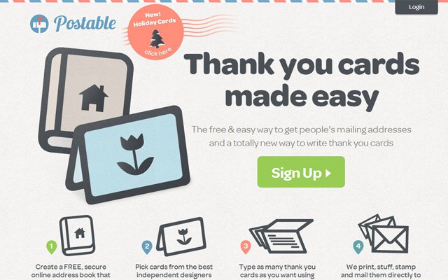postable website thank you cards startup homepage
