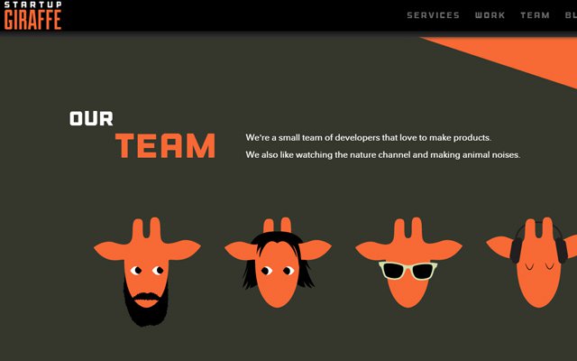 startup giraffe website homepage layout