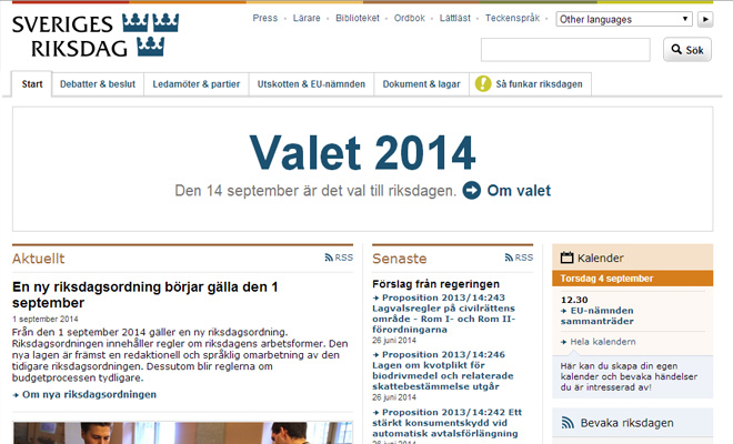 parliament of sweden website homepage
