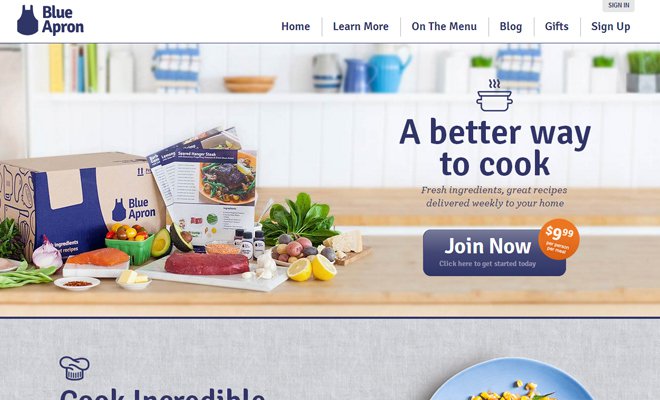 blue apron website layout homepage