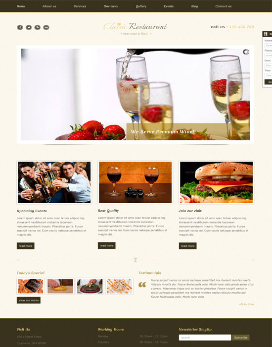 Tổng hợp 45 thiết kế website cafe miễn phí và cao cấp cho bạn tải về (P.2) Classic Restaurant - thiet ke website nha hang