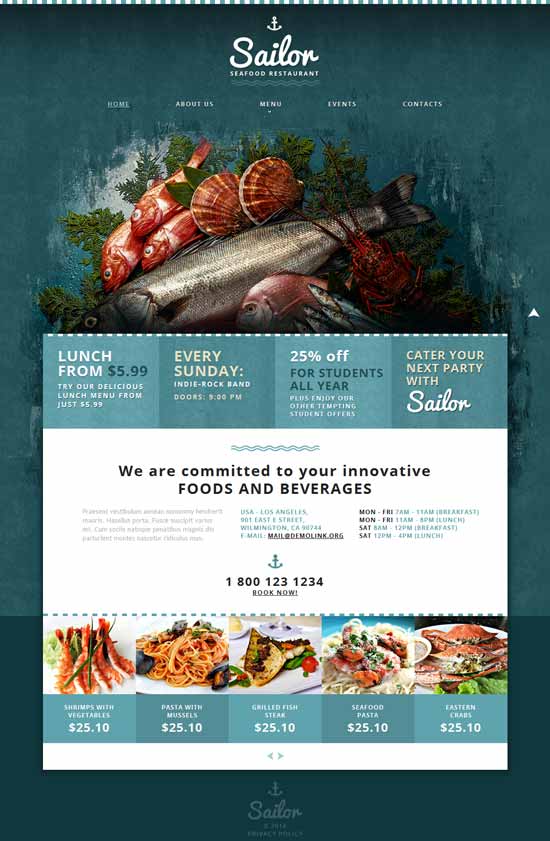 Tổng hợp 45 thiết kế website cafe miễn phí và cao cấp cho bạn tải về (P.2) Seafood thiet ke website nha hang