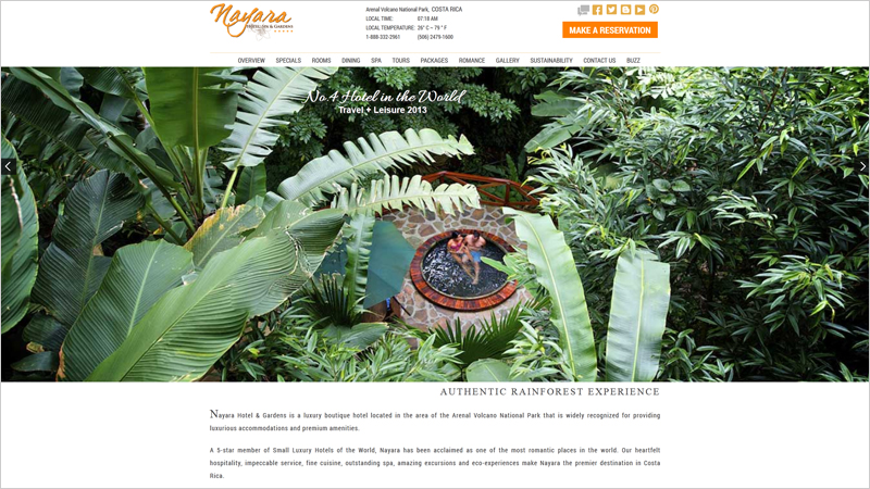 Nayara Hotel Spa & Gardens, Costa Rica thiet ke website khach san