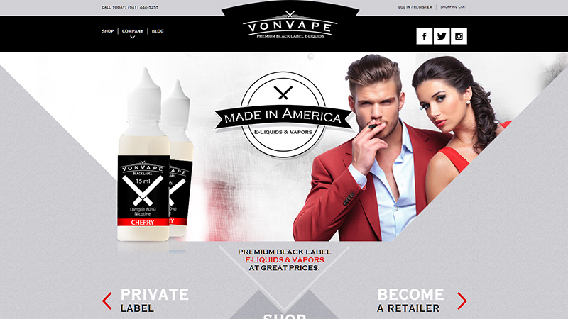 Bố cục web phá cách nhờ các hình khối táo bạo Von Vape bo cuc website sang tao