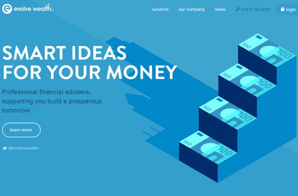 evolve wealth blue background Thiet ke website startup dep