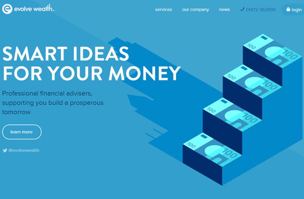 33 thiết kế website startup màu xanh hiện đại cho bạn ngắm nhìn evolve wealth blue background Thiet ke website startup dep