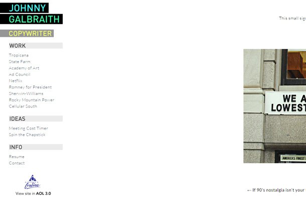 Sự góp mặt của 24 portfolio của copywriter trong kho website đẹp johnny galbraith copywriter simple portfolio website Thiet ke website ca nhan