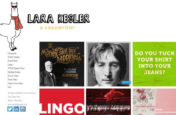 Sự góp mặt của 24 portfolio của copywriter trong kho website đẹp lara kesler copywriter website designer Thiet ke website ca nhan
