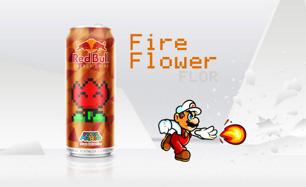 thiết kế bao bì sản phẩm Red Bull Super Mario Fire Flower Flor