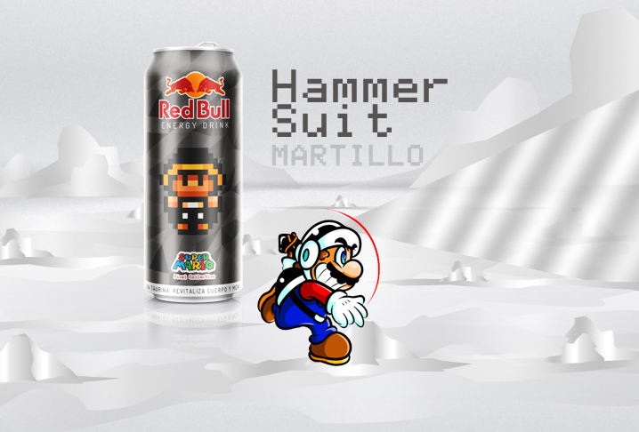 thiết kế bao bì sản phẩm Red Bull Super Mario Hammer Suit Martillo