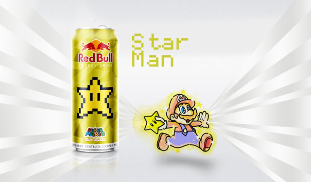 thiết kế bao bì sản phẩm Red Bull Super Mario Star Man
