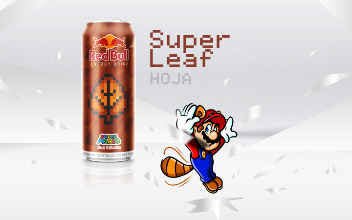 thiết kế bao bì sản phẩm Red Bull Super Mario Super Leaf Hoja