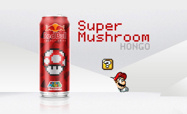thiết kế bao bì sản phẩm Red Bull Super Mario Super Mushroom Hongo