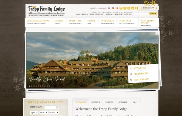 những thiết kế website du lịch và thiết kế website khách sạn ấn tượng Trapp Family Lodge
