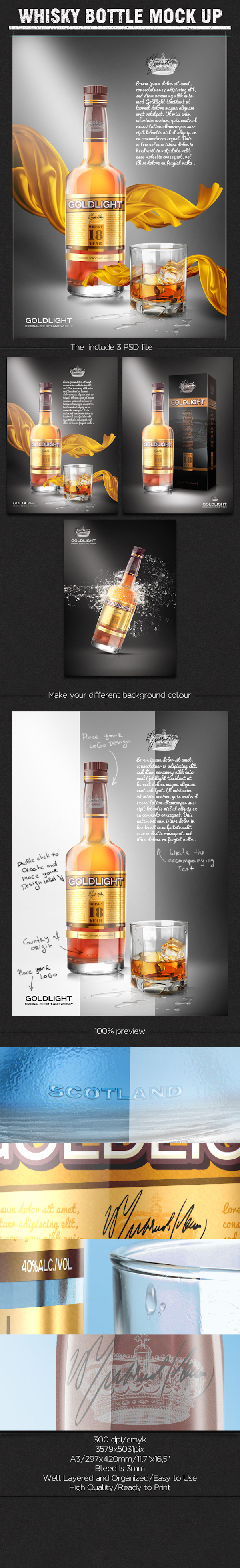 thiết kế bao bì sản phẩm mockup miễn phí hữu ích Whisky Bottle