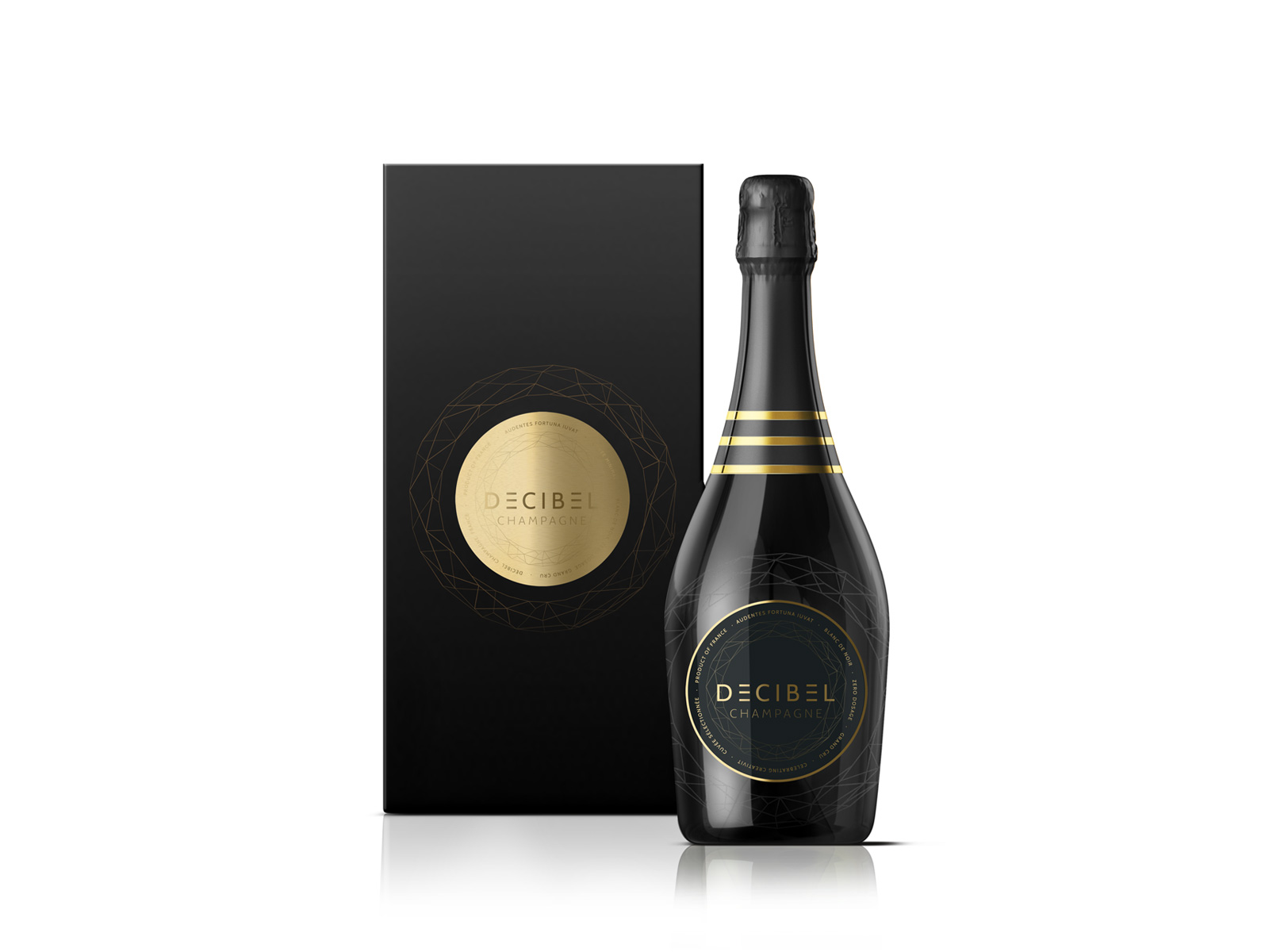 thiết kế bao bì sản phẩm rượu champagne Decibel