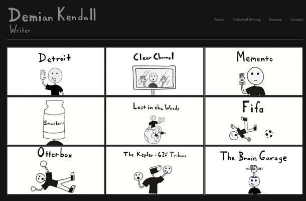 demian kendall website copywriter portfolio layout