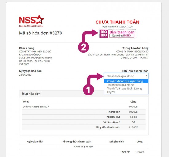 Ngôi Sao Số đã hỗ trợ thanh toán qua Momo và thêm gói lưu trữ quốc tế