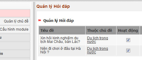 quản trị module quản lý hỏi đáp