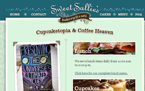 sweet sallys bakery website interface sweets