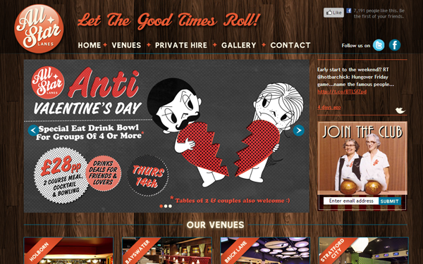 allstar lanes website restaurant blogging posts
