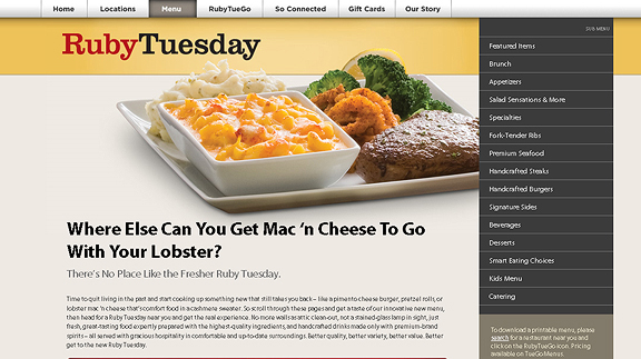 ruby tuesdays 16 Beautiful Restaurant Websites