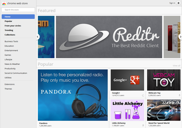 Windows 8 inspird 'Metro' style design on the Chrome Web Store