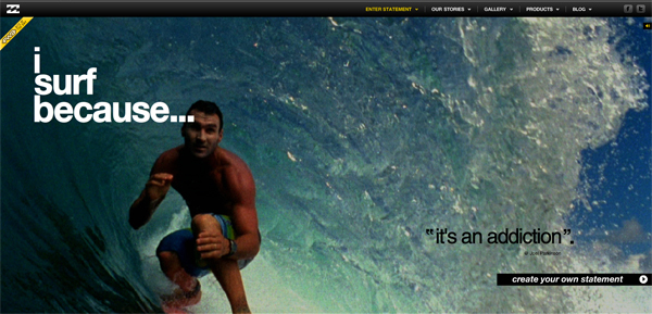 video-background Website 'i surf because...' uses an eye-catching surfer video background.