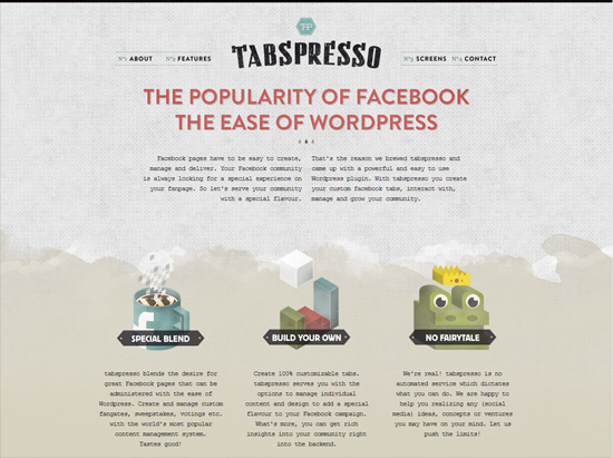 Textured website design example: tabspresso