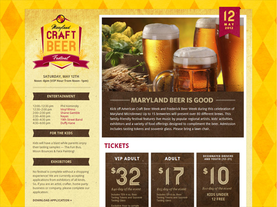 Textured website design example: Maryland Craft Beer Festival