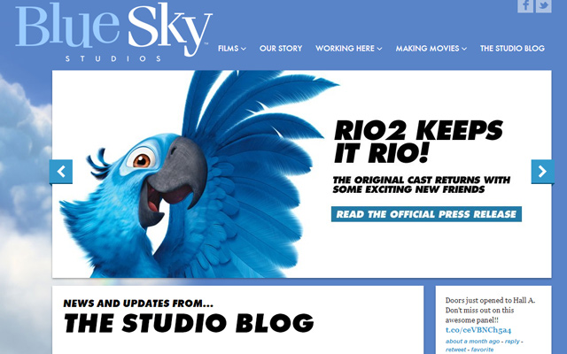 blue sky studios website layout