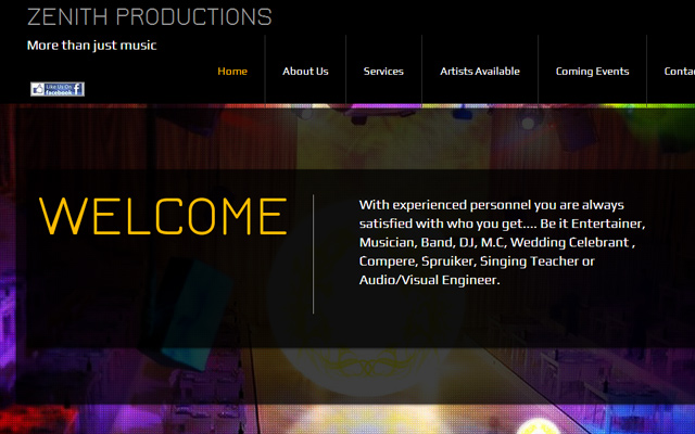 zenith productions company website layout