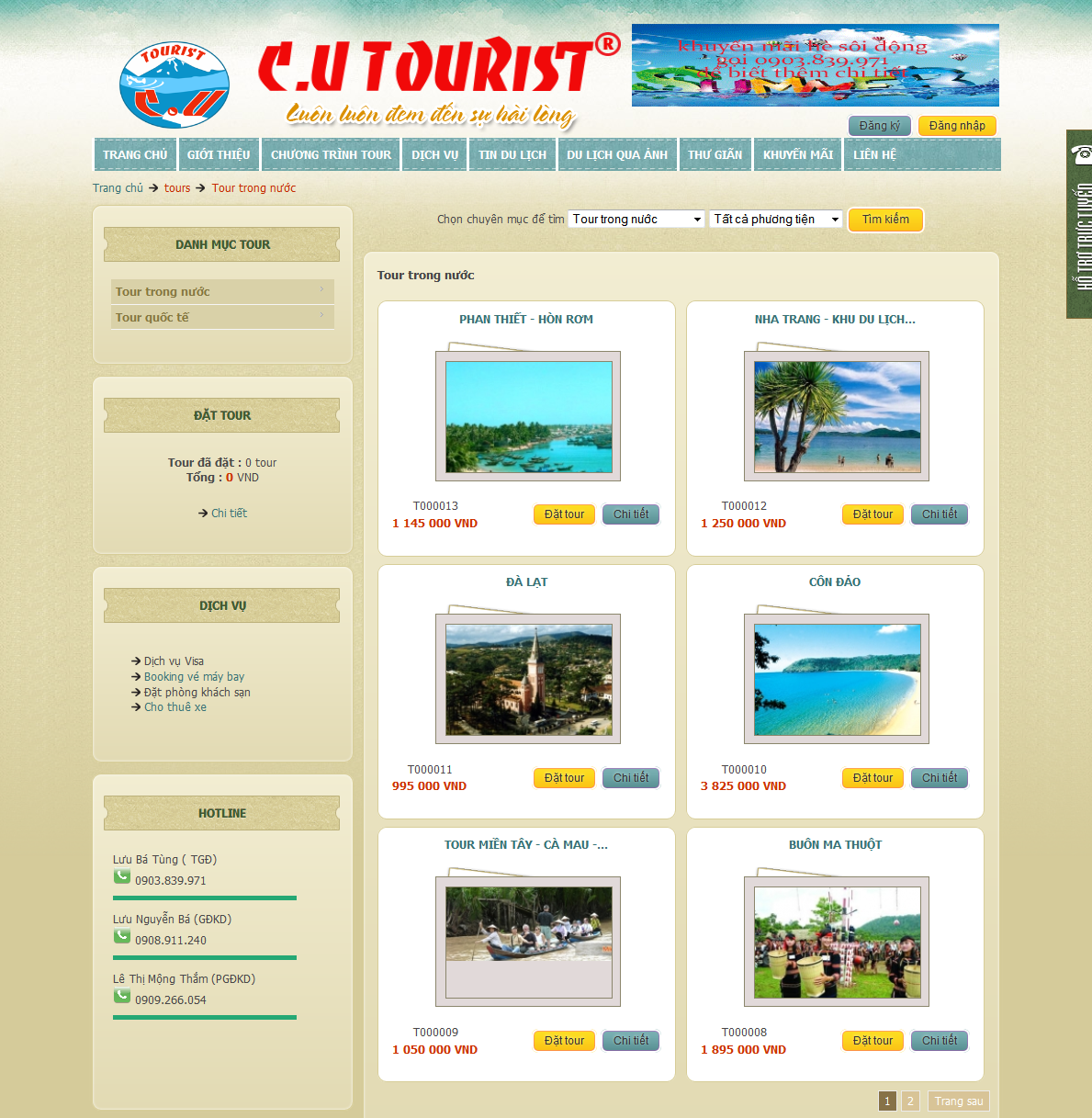 Thiết kế web du lịch - CU Tourist