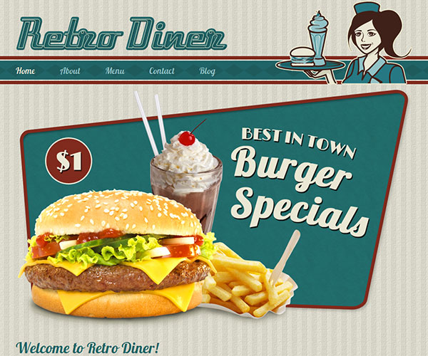 Giao diện thiết kế web nhà hàng - Retro Diner 