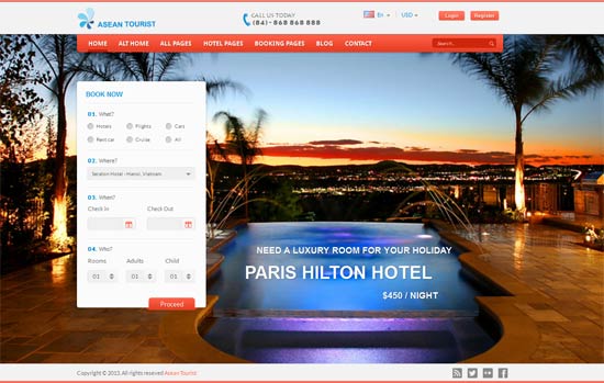 aTourist Hotel Travel Booking Site Template