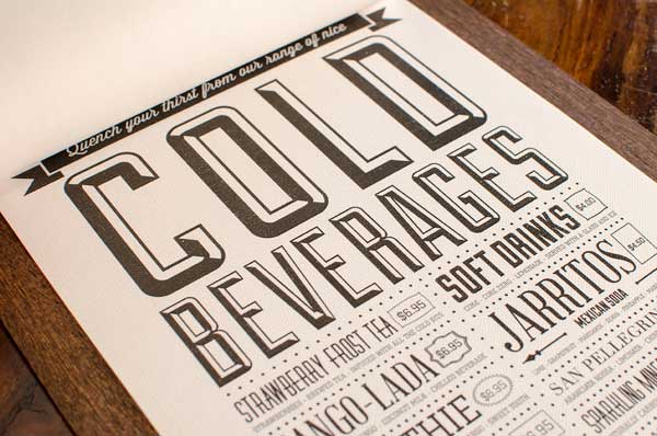 typographic retro restaurant table menu design