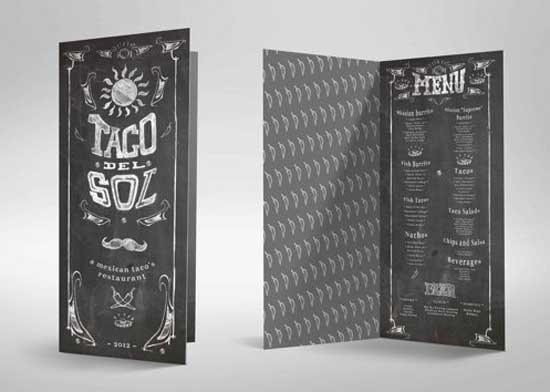 restaurant table menu design with chalkboard inspired illustration