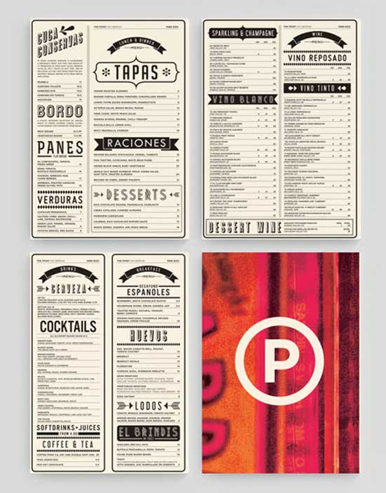 typographic retro restaurant table menu design