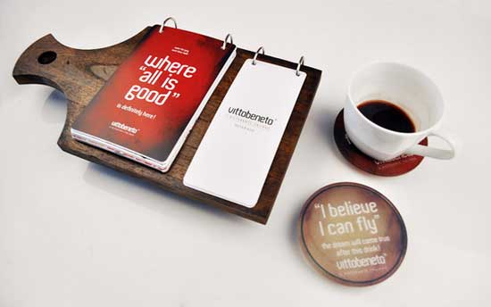 restaurant table menu design using wooden cutting tray as base