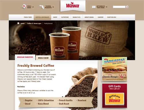 Wawa brewed coffee website