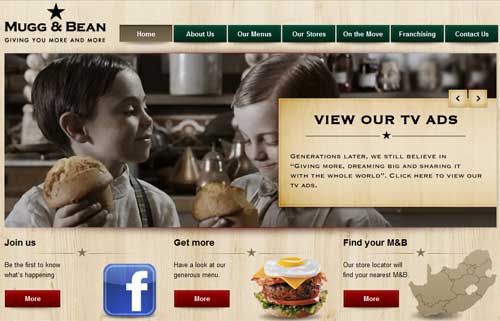 Mugg and Bean coffee website