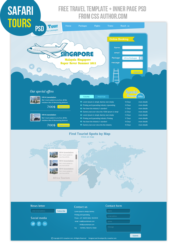 Safari Tours – Home Page cssauthor.com 20 Beautiful Web Design Template PSD for Free Download