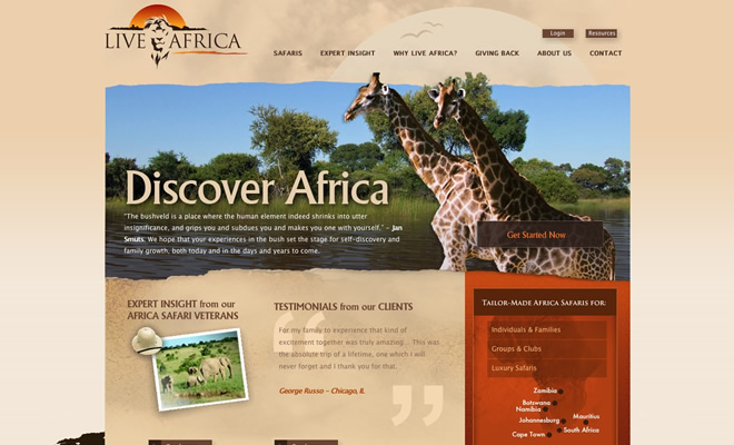 Mẫu thiết kế web du lịch Live Africa